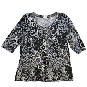 JMS Easy Dressing Womens 1X Grey Animal Print Scoop Neck Elbow Sleeve Top J286